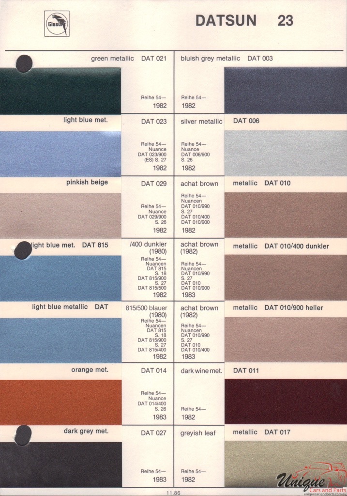 1980 Datsun Paint Charts Glasurit 1